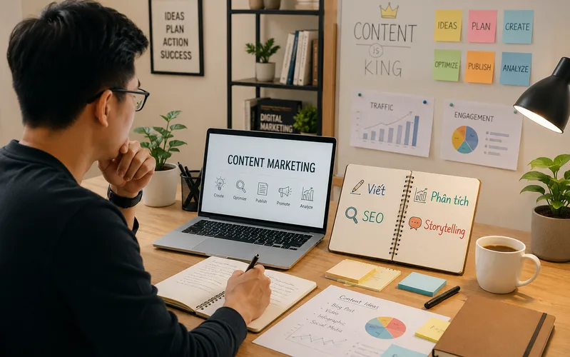 Người làm content marketing cần kết hợp kỹ năng viết, nghiên cứu, SEO và đọc số liệu.
